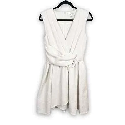 CARVEN белый кремовый креп текстурированный низкий вырез Swift пояс мини-платье нам размер 4 - Изображение 1 из 4