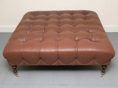 Vintage Oversized Edward Ferrell “Norwalk” Chesterfield Style Tufted Leather Ott Cover