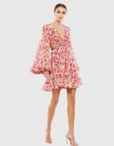 Mac Duggal Floral Cut- Out Bell Sleeve Mini Cocktail Party Dress #9158 Size 6 - Picture 1 of 24