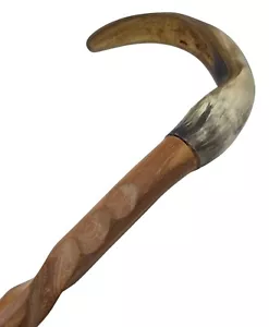 ANTIQUE Carved Horn Handle 40" Wood Walking Stick Cane - Picture 1 of 7