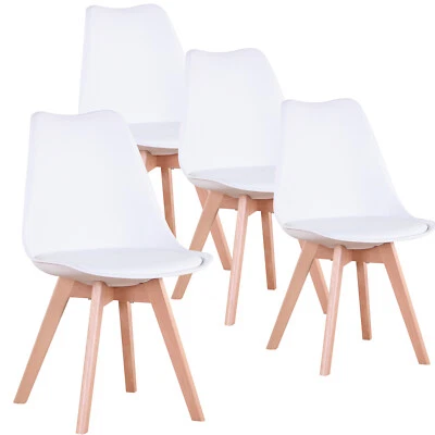 Pack de 4 Sillas de Comedor Tapizadas con Patas de Madera Diseño Nórdico Blanco - Imagen 1 de 4