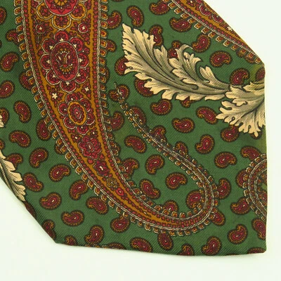 417 Van Heusen 男式红色绿色金色大号佩斯利领带 57"x 4" 学院风  — 第 1/4 张图片
