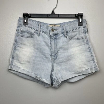 Pantalones cortos de mezclilla desgastados de tiro alto Y2K Hollister ropa de calle Baddie dobladillo crudo 5/27 Foto 1 de 4