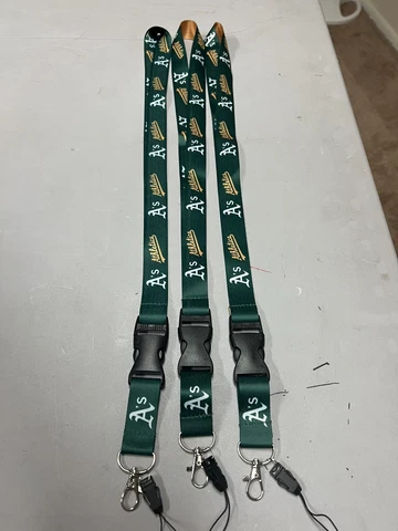 Oakland Athletics Baseball MLB Lot Of 3 Lanyard Key Ring Keychain W Safety Clip Cover