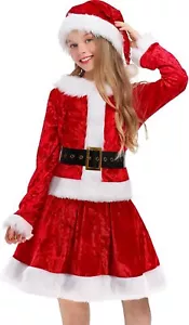 Santa Dress for Girls Santa Claus Outfit Costume for Christmas with Santa Hat - Picture 1 of 36