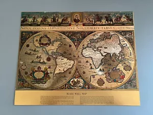 Vintage Unframed Gold Foil Blaeu Wall Map of Old and New World 16” X 20” - Picture 1 of 1