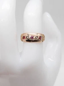 Antique Victorian 1880s Natural Burma Ruby Pearl 10k Yellow Gold 7mm Band Ring - Picture 1 of 7