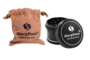 1.5" Sharpstone® V2 Hard Top 4 Piece Herb Grinder / Spice Grinder ( Black )