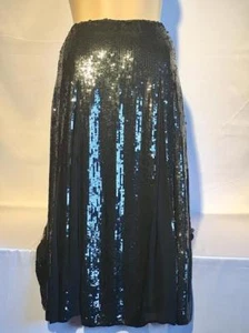Falda para mujer H Halston negra lentejuelas plisada seda línea A 6 mediana - Imagen 1 de 12