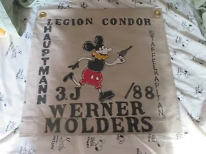 WWII GERMAN ACE WERN MOLDERS  MICKEY MOUSE  CONDOR LEGION    ROOM WALL FLAG  - Picture 1 of 2