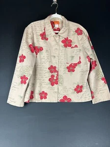 Hearts Of Palm Women's Jacket Hibiscus Sz 14 Tan  Floral Cotton - Picture 1 of 3