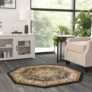Bellagio Traditional Octagon Area Rug Black 401 (4 Feet X 4 Feet) Octagon - Picture 1 of 8