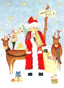 SNOWMAN & REINDEERS Sunrise Christmas Greeting Card w/ Envelope MG64 - Picture 1 of 3