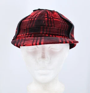 Men's VTG 1930s Red & Black Plaid Corduroy Hunting Cap Sz 7 1/8 Hat 30s - Picture 1 of 6