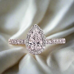 Halo Pave Birnenschliff Verlobungsring, 925 Sterling Silber - Bild 1 von 4