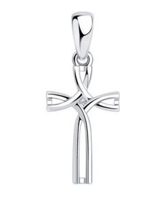 Cruz Colgante Para Bautizo Comunión Confirmación Plata 925 Con Diamante - Picture 1 of 3