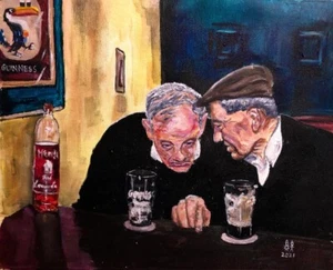Auld Lads drinking pints of stout in Baily's Corner in an Irish Pub Bar Painting - Picture 1 of 1