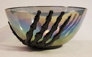 Way To Celebrate Skeleton Holding Hands Iridescent Small Bowl - Smoked Luster - Picture 1 of 10
