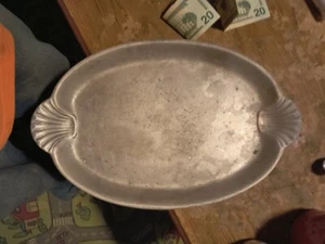 Vtg Wilton 16.5” Serving Platter Pewter RWP Scalloped Seashell Handles Oval - Picture 1 of 3