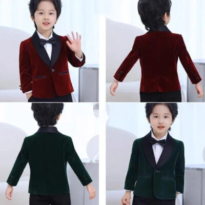 Niños Niño Terciopelo Blazer Traje Chaqueta Abrigo Manga Larga Boda Rendimiento Genial Foto 1 de 4