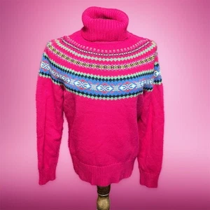 VINTAGE Kaninchenfellmischung Fair Isle Pullover Gr. L Eddie Bauer Perlen Rollkragen - Bild 1 von 5