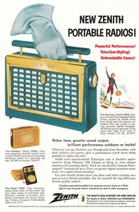 1956 Zenith Portable Radio: Carnival Model Z-402, Turquoise Vintage Print Ad - Picture 1 of 1