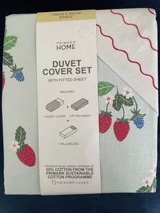 Strawberry Print Single Duvet Set with Fitted Sheet from Primark - Picture 1 of 4