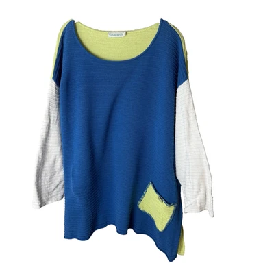 Lulu-B Tunic Top Size XL 3/4 Sleeves Colorblock Pocket Casual Cotton Blue Yellow - Image 1 of 4