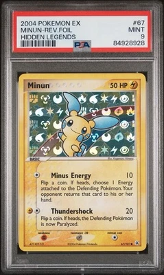 2004 POKEMON EX HIDDEN LEGENDS #67 MINUN - REVERSE HOLO FOIL PSA 9 W/HOLO BLEED - Image 1 of 2