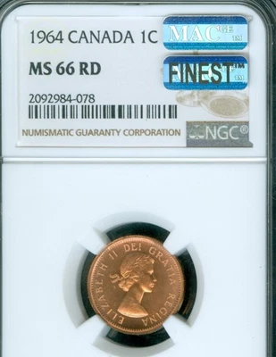 1964 CANADA CENT NGC MS66 RD MAC FINEST GRADE & SPOTLESS RARE . - Image 1 of 2