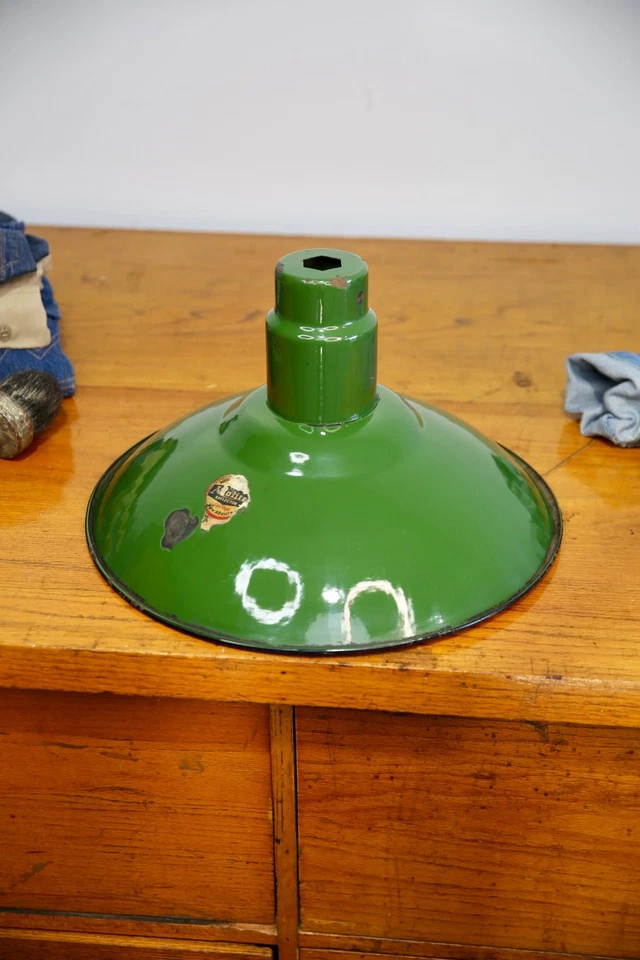 Vintage Porcelain Enamel Green Light Shade industrial lamp gas station 17" VTG - Image 1 of 4