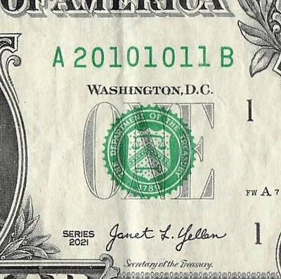 OCT 11 2010 Birthday Fancy Serial Number Date Note One Dollar Bill 10 11 2010 - Image 1 of 4