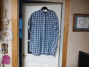 NWT Basic Edtions Easy Care Pink Blue Plaid Short Sleeve Button Down Men's 5XL - Picture 1 of 2