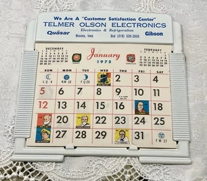 Vintage Metall TELMER OLSON ELECTRONICS 1975 Kalender Monona, IA (Iowa) - Bild 1 von 4