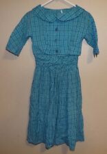 1950s Girls Party Dress Fit and Flare Green Blue Stripe Shrug Bolero Summer VTG