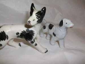(2) Two VINTAGE  Border collie ceramic glazed figurines Japan - Picture 1 of 4