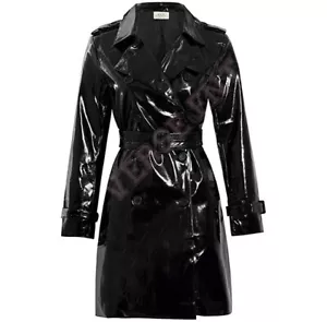Women PVC Leather Trench Vinyl Shiny Light Weighted Raincoat Stylish Trench Coat - Picture 1 of 4