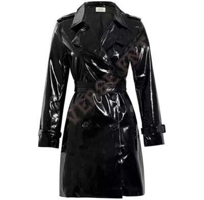 Women PVC Leather Trench Vinyl Shiny Light Weighted Raincoat Stylish Trench Coat - Image 1 of 4
