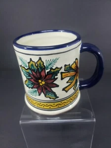 Talavera Pottery Coffee Mug Puebla Mexico Poinsettia Christmas Hand Painted - Picture 1 of 15