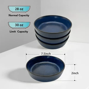 4PCS 7.5" Double Reactive Glaze Stackable Nebulas Blue Salad Pasta Bowl - Picture 1 of 7