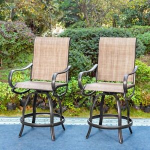 PHI VILLA Patio Swivel Bar Stools Set of 2 Barstools Bar Height Outdoor Chairs