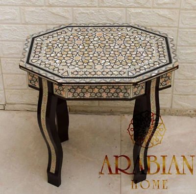 Moroccan Mother of Pearl Inlay Side Table Coffee & End Wooden Bedside Table - Image 1 of 4