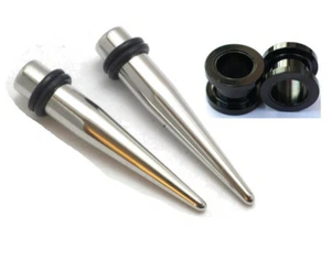 1/2 12mm Steel Tapers Black Screw Tunnels Ear Stretching Gauging Kit gauge plug - Picture 1 of 1