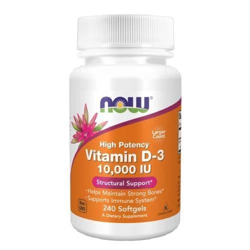 NOW Foods Vitamin D-3 10,000 IU Integratore Supporto Strutturale 240 Softgel
