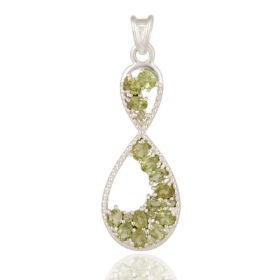 Natural Peridot Gemstone Birthstone 925 Silver Artisan Pendant Jewelry - Image 1 of 4