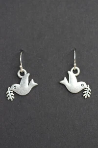 Dove Charm Earrings 925 Sterling Silver Hooks Pewter Charms Peace Doves Birds - Picture 1 of 6