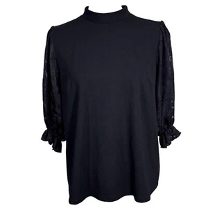 Saint + Sofia Penny Puff Sleeve Top Womens Size 10 Black Burnout Blouse NWT - Picture 1 of 13
