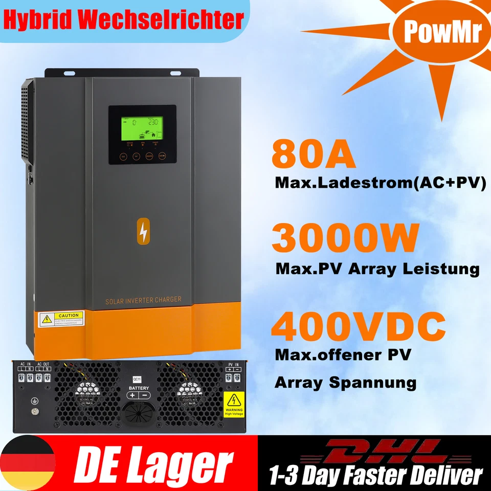 Hybrid Wechselrichter 24V 3000W Off Grid Solar Inverter MPPT 80A PV 30-400V - Bild 1 von 4