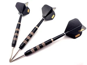 22g Black Coated Copper Tungsten Darts set + Stems + NEW Pentathlon Dart Flights - Picture 1 of 17