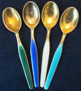 SET 4 DEMITASSE SPOONS! Vintage NORWAY sterling: GUILLOCHE: lovely - Picture 1 of 6